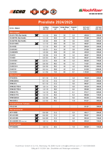 Symbolbild ECHO Preisliste