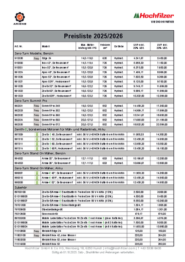 Symbolbild Ariens Preisliste