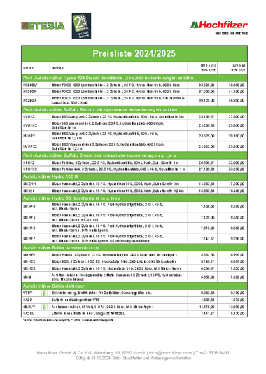 Symbolbild Etesia Preisliste